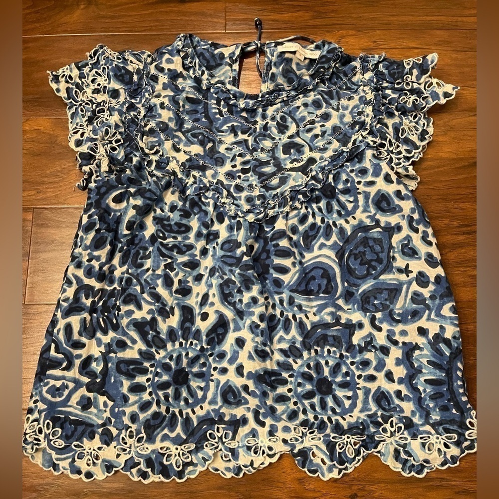 House of Harlow Blue Eyelet Blouse Size S